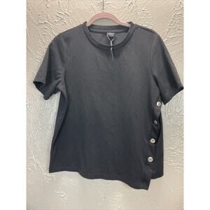 Iora Womens Black Short Sleeve Crew Neck T-Shirt Button Accent Size Large